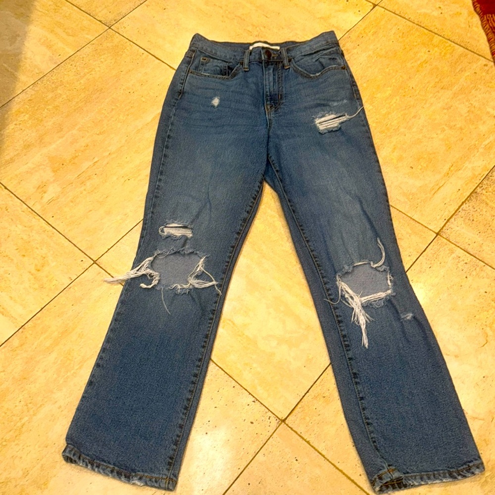 High waist crop flair blue jeans